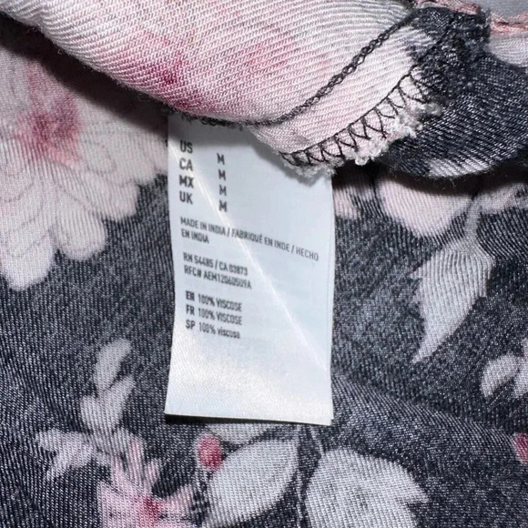 American Eagle Floral Flared Blouson Half Sleeve Mini Dress Black Size M - Picture 6 of 6